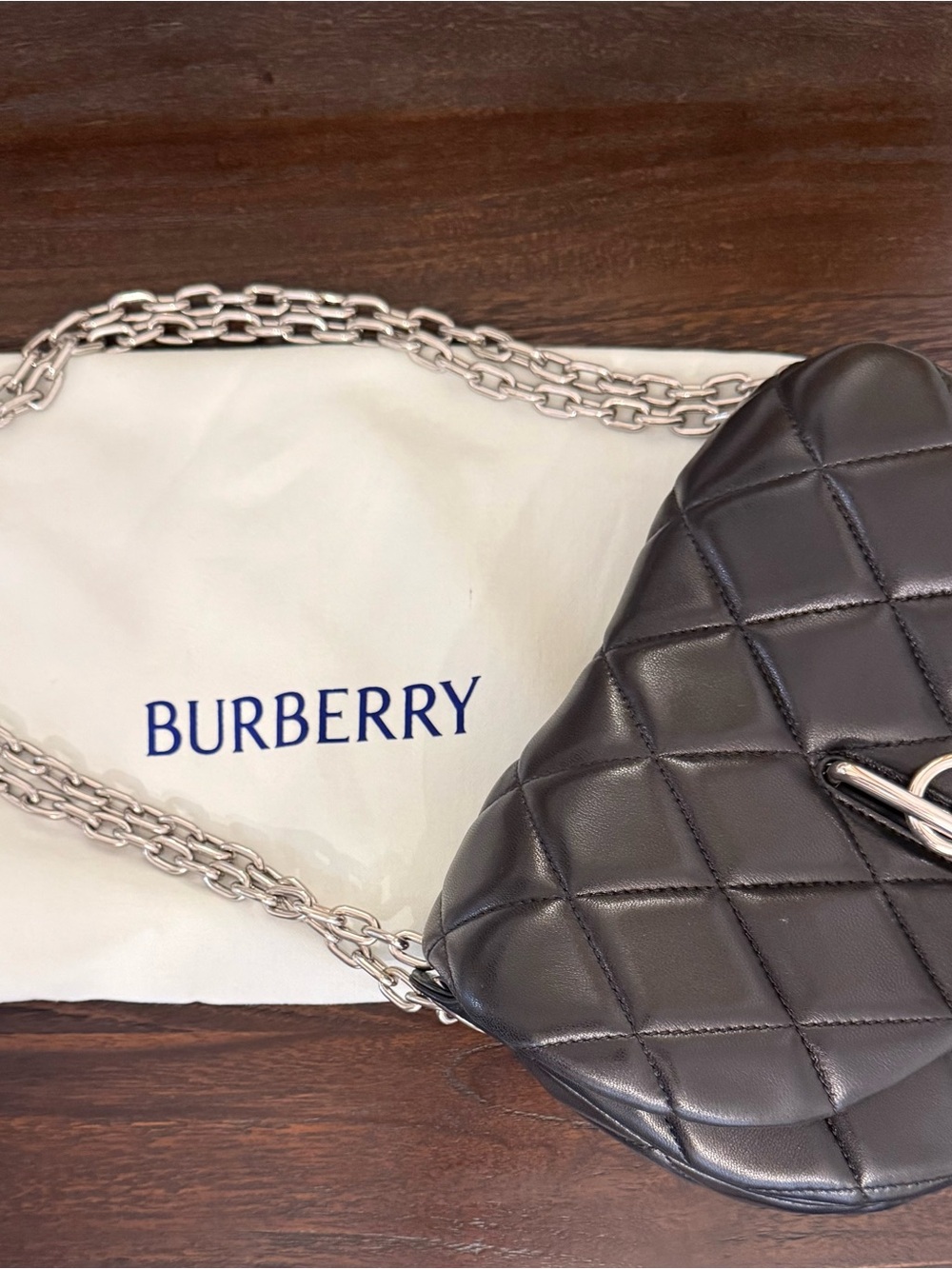 Burberry Black Quilted Leather Shoulder Bag with Silver Chain